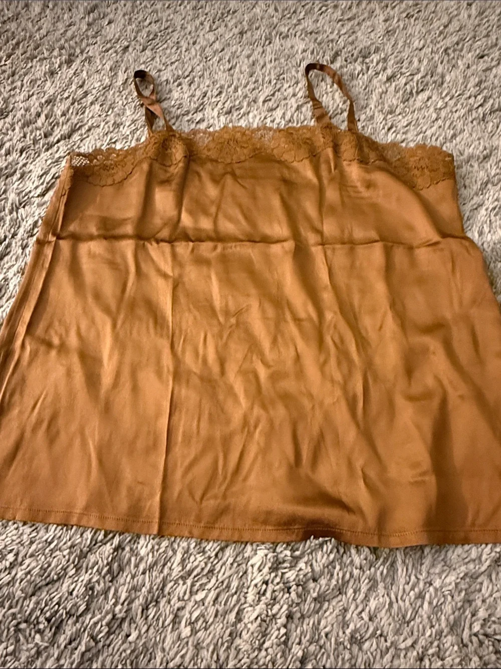 Silk blend Lace Cami in caramel color feminine camisole layers lace silk size L - Picture 2 of 4